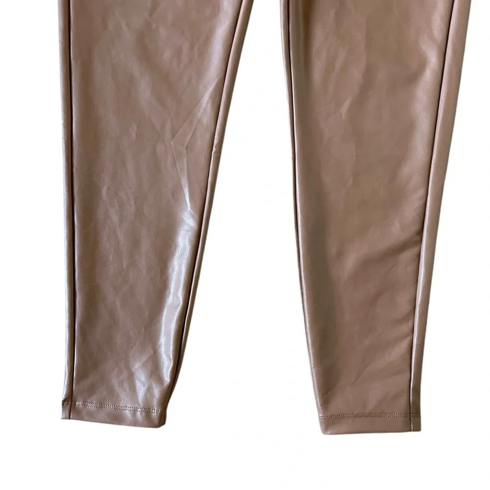 ZENANA brown faux leather high waist stretch leggings size Large